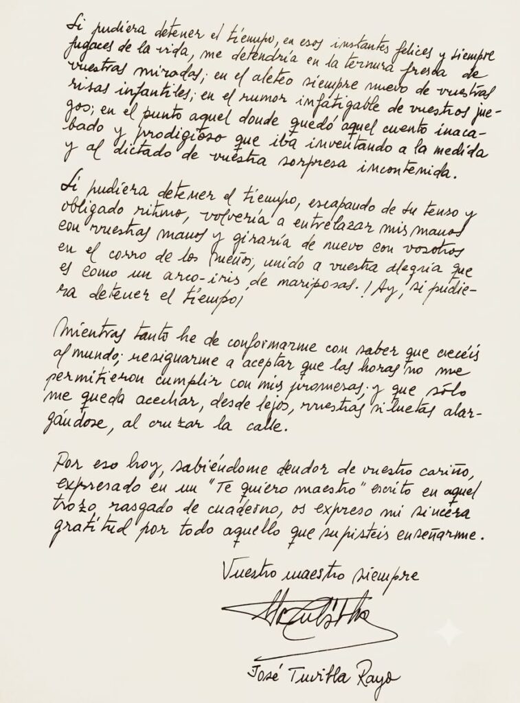 Carta a sus alumnos de José Tuvilla